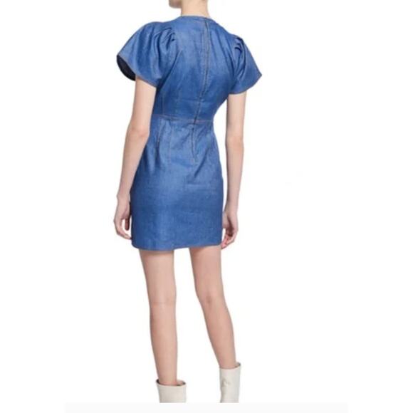 Derek Lam 10 Crosby Denim Cotton and Linen Faux Wrap Shift Dress Sz 4 - Picture 2 of 12